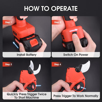 Electric Pruning Shears, 2.36" Cut, 2 Batteries & Spare Blades