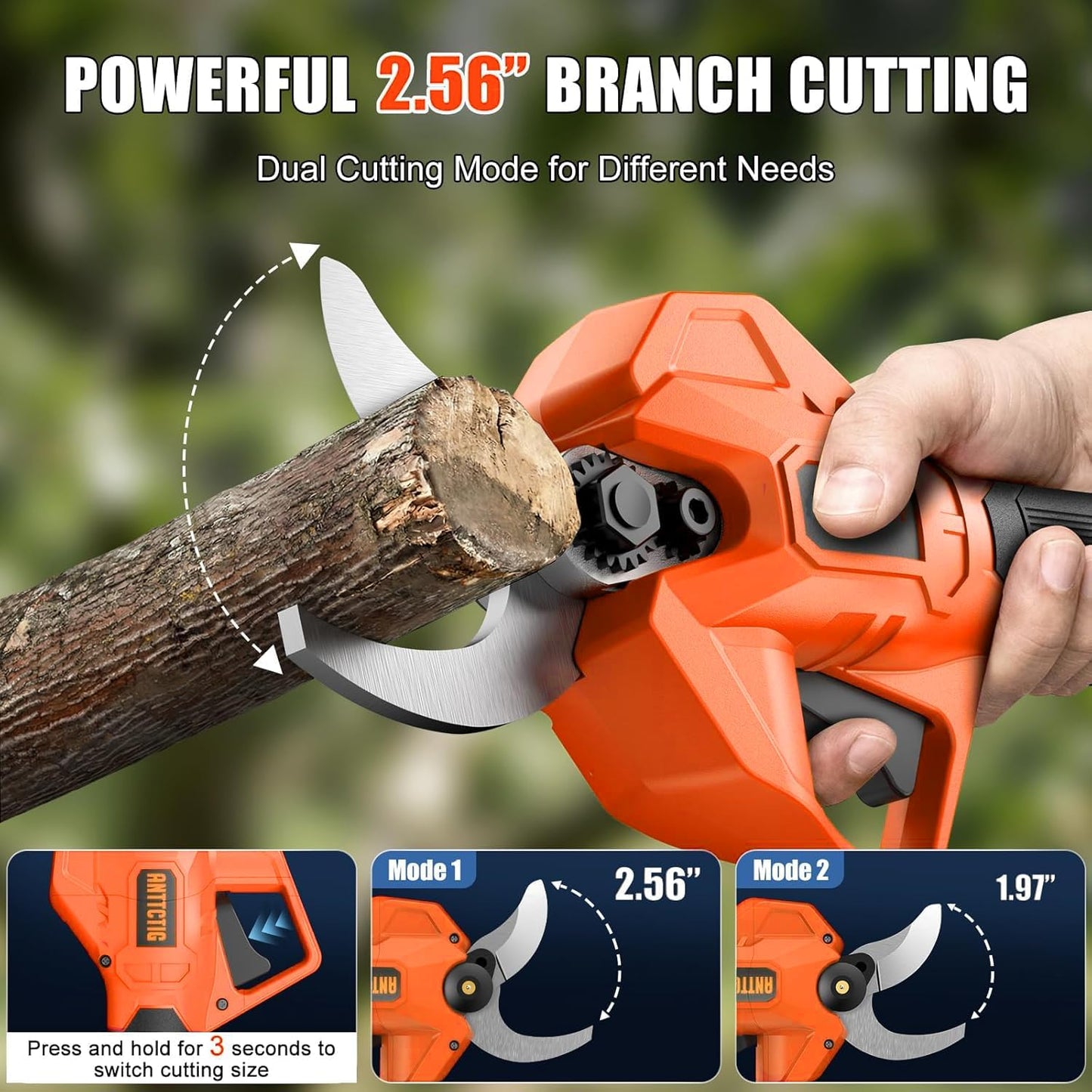 Electric Pruning Shears, 2.36" Cut, 2 Batteries & Spare Blades