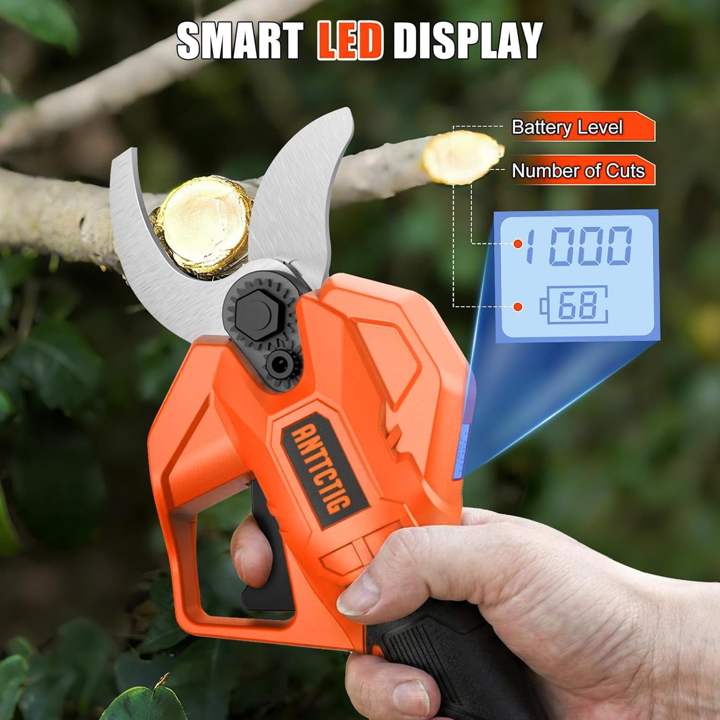Electric Pruning Shears, 2.36" Cut, 2 Batteries & Spare Blades