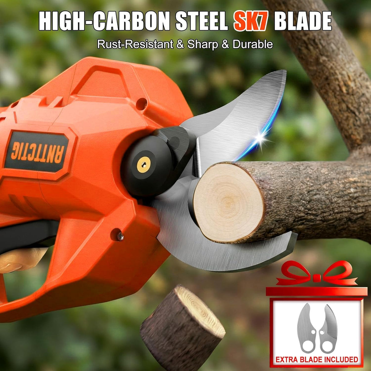 Electric Pruning Shears, 2.36" Cut, 2 Batteries & Spare Blades