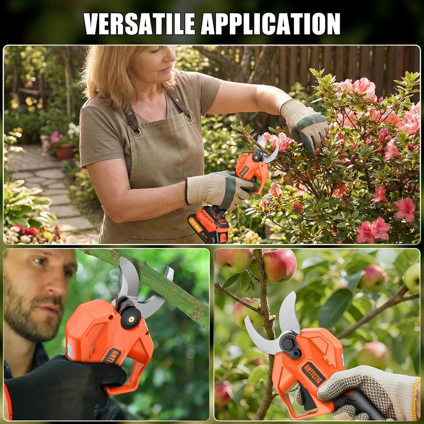 Electric Pruning Shears, 2.36" Cut, 2 Batteries & Spare Blades