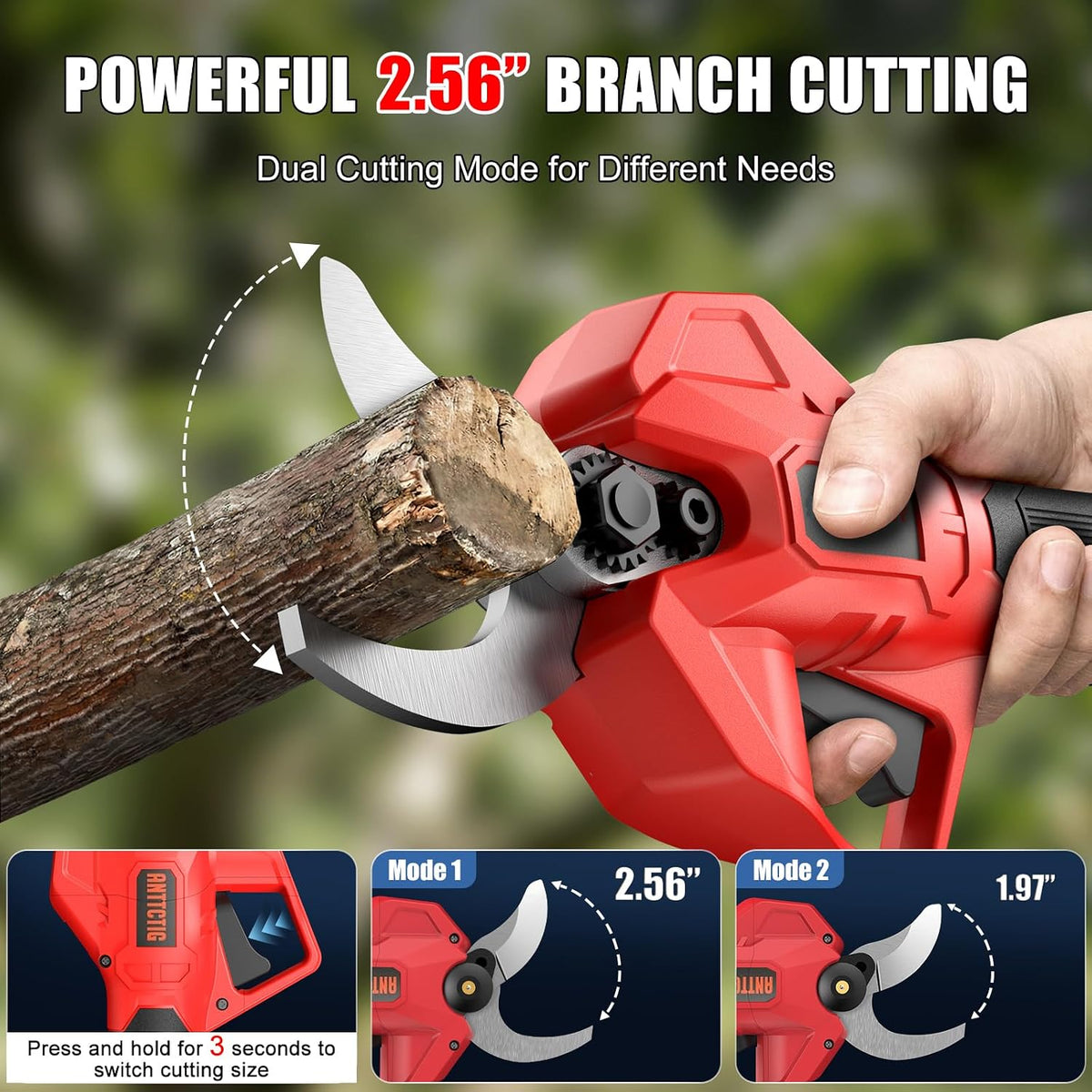 Electric Pruning Shears, 2.36" Cut, 2 Batteries & Spare Blades