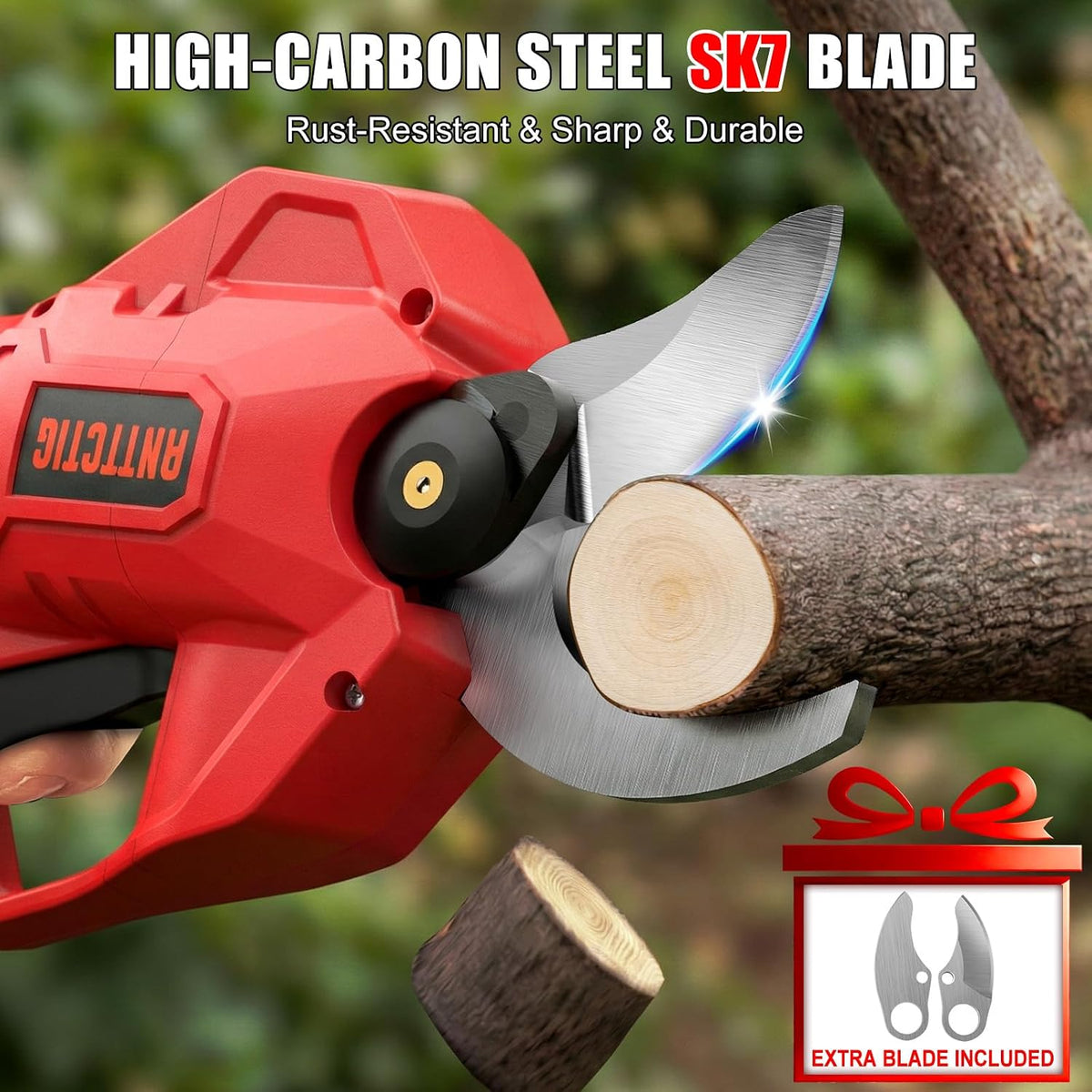 Electric Pruning Shears, 2.36" Cut, 2 Batteries & Spare Blades