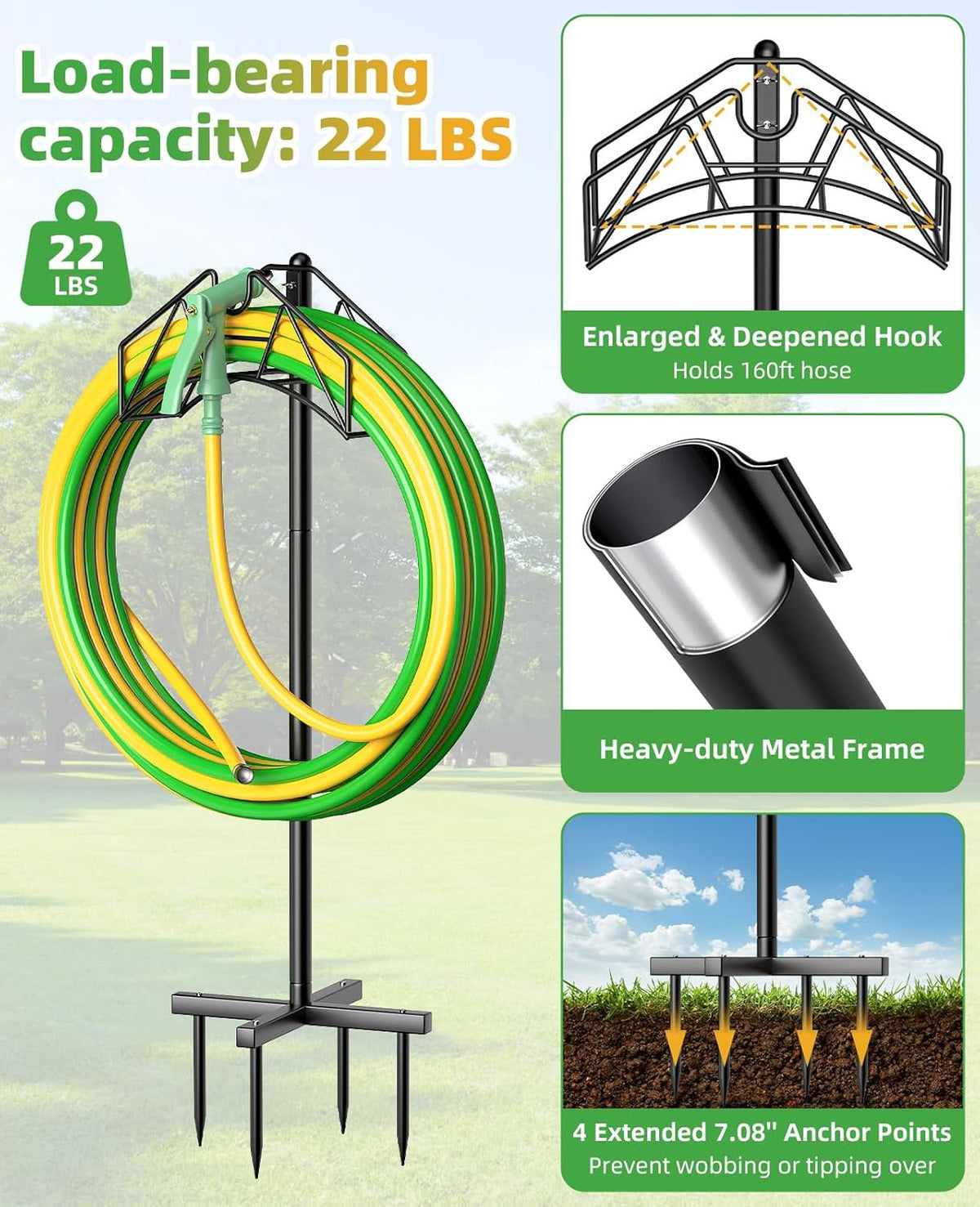 Garden Heavy Duty Hose Holder Stands Storage Rack Freestanding for Outside