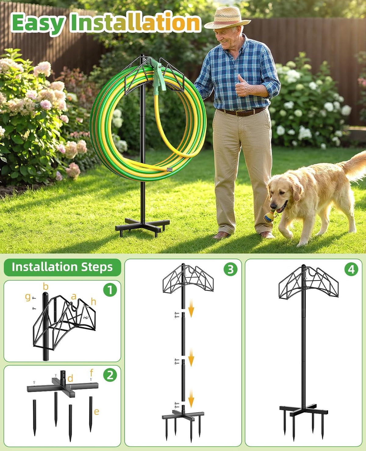 Garden Heavy Duty Hose Holder Stands Storage Rack Freestanding for Outside