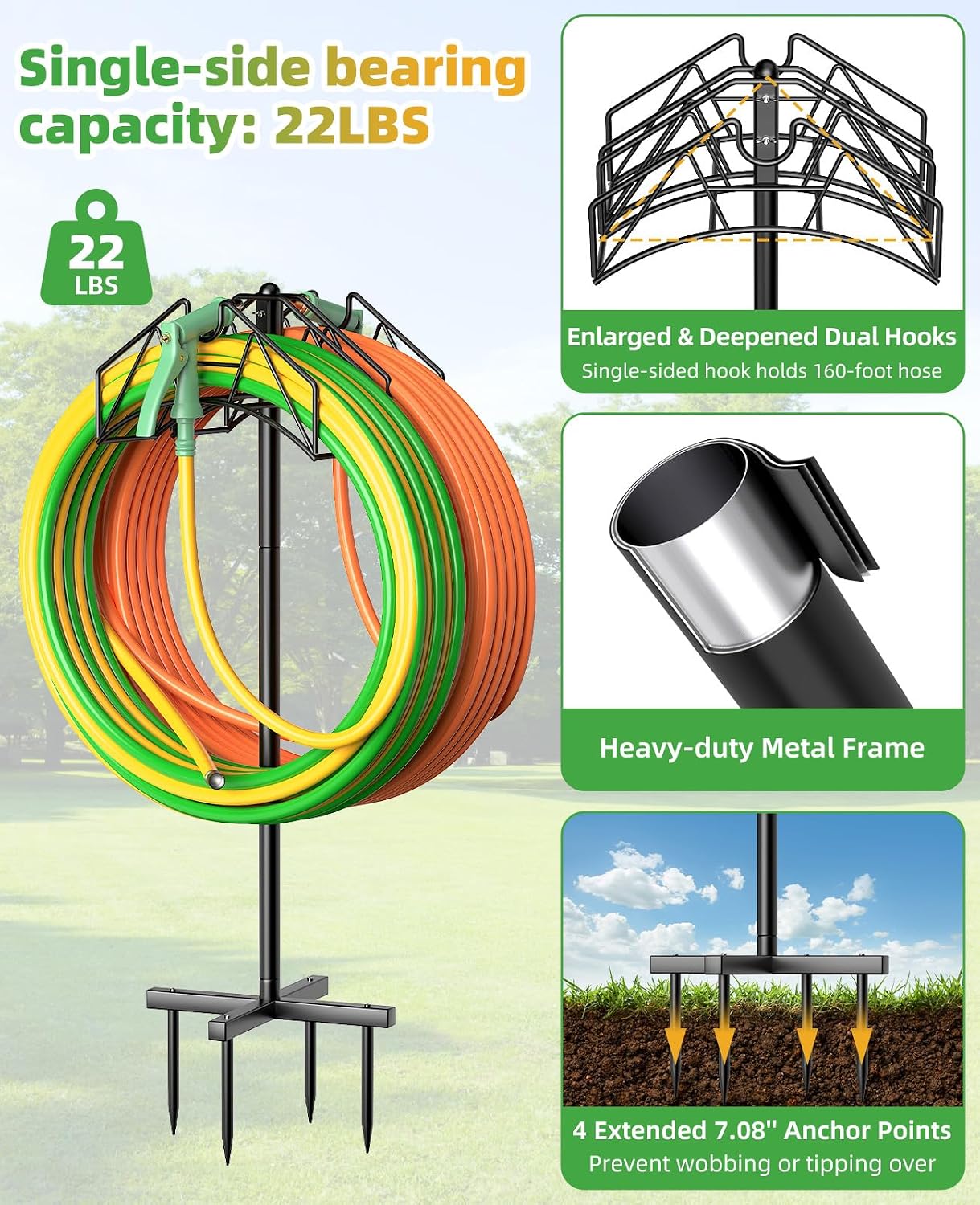 Garden Heavy Duty Hose Holder Stands Storage Rack Freestanding for Outside