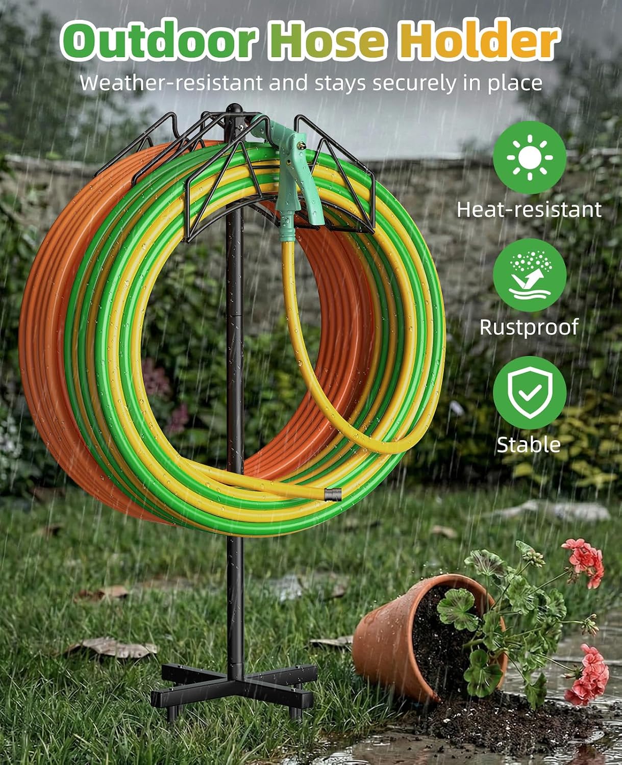 Garden Heavy Duty Hose Holder Stands Storage Rack Freestanding for Outside
