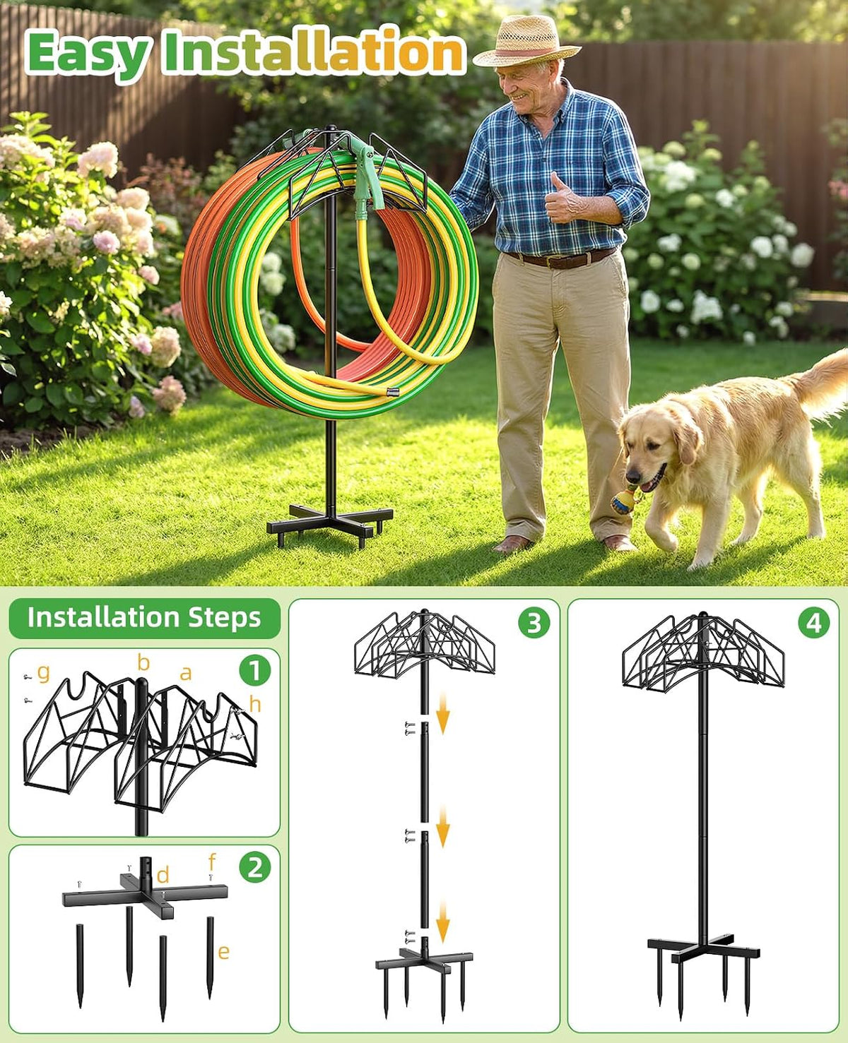 Garden Heavy Duty Hose Holder Stands Storage Rack Freestanding for Outside