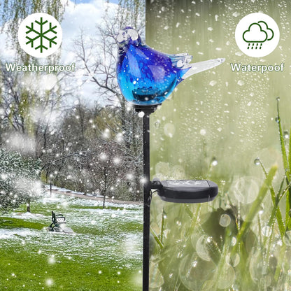 Outdoor Solar Garden Lights, Hand Blown Glass Blue Bird Yard Stake