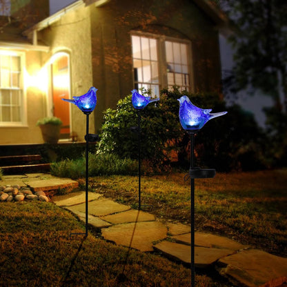 Outdoor Solar Garden Lights, Hand Blown Glass Blue Bird Yard Stake