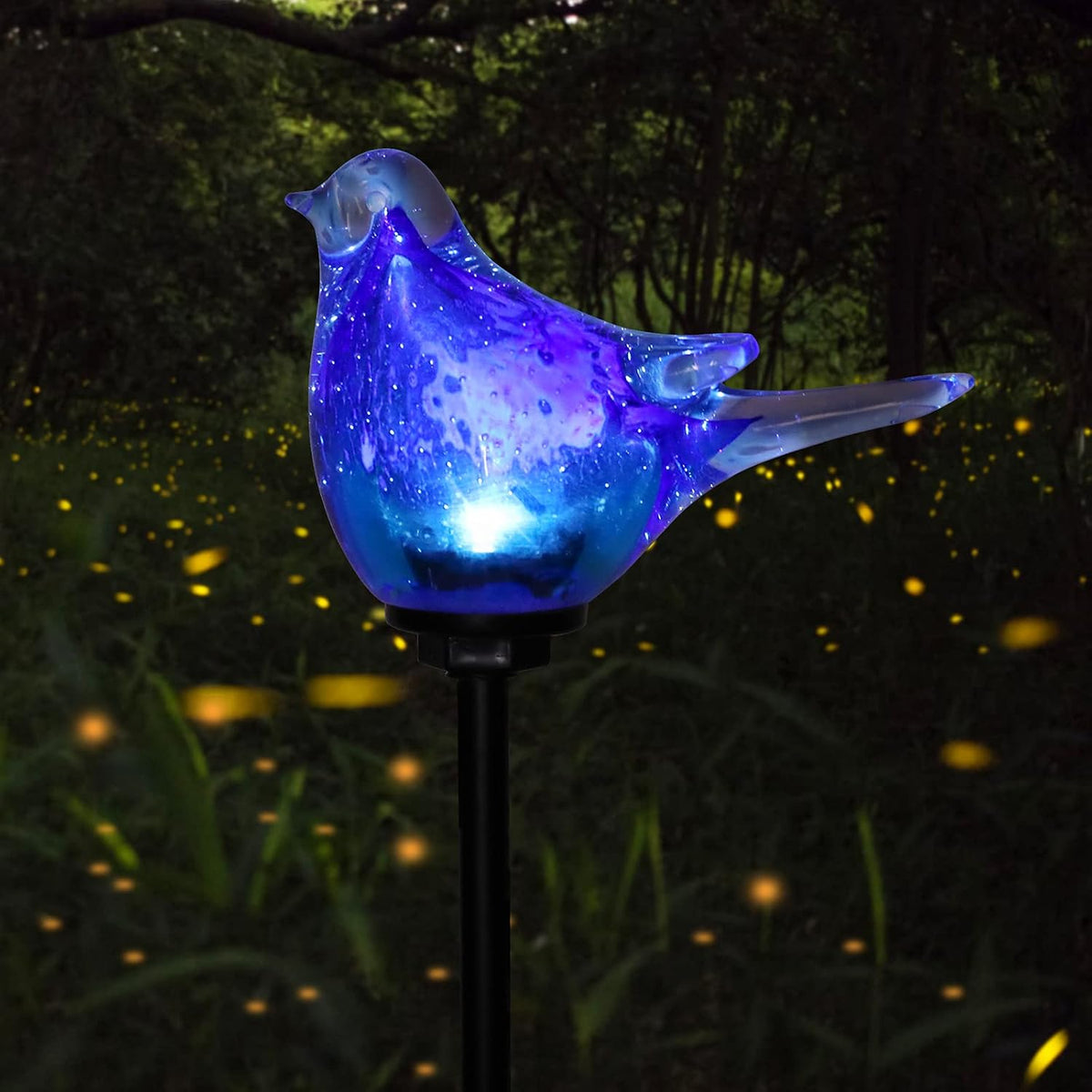 Outdoor Solar Garden Lights, Hand Blown Glass Blue Bird Yard Stake