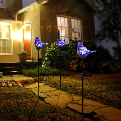 Outdoor Solar Garden Lights, Hand Blown Glass Blue Bird Yard Stake