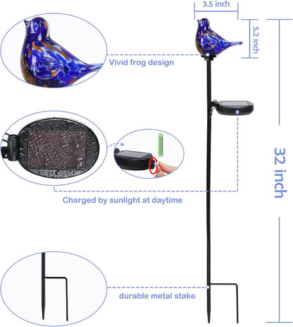 Outdoor Solar Garden Lights, Hand Blown Glass Blue Bird Yard Stake