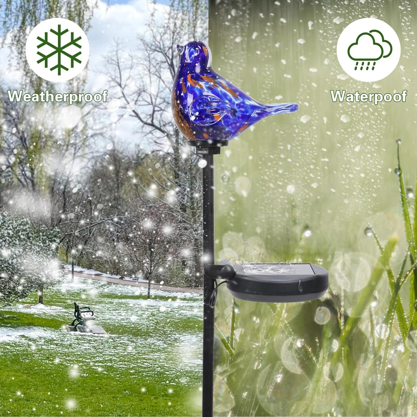 Outdoor Solar Garden Lights, Hand Blown Glass Blue Bird Yard Stake