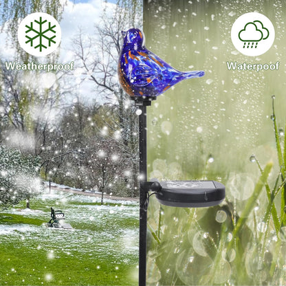 Outdoor Solar Garden Lights, Hand Blown Glass Blue Bird Yard Stake