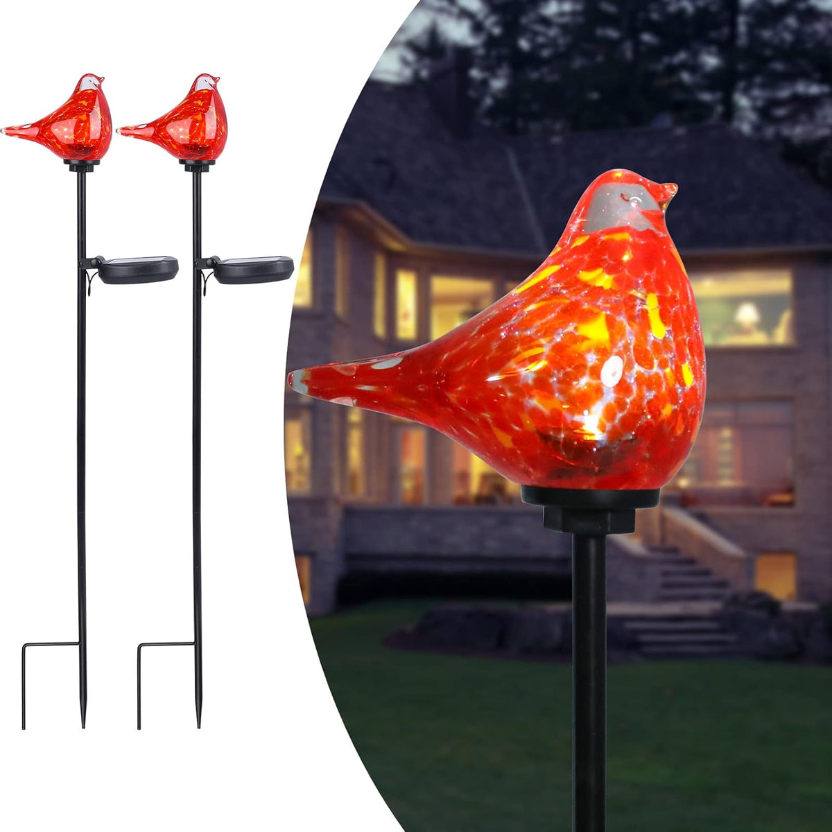 Outdoor Solar Garden Lights, Hand Blown Glass Blue Bird Yard Stake