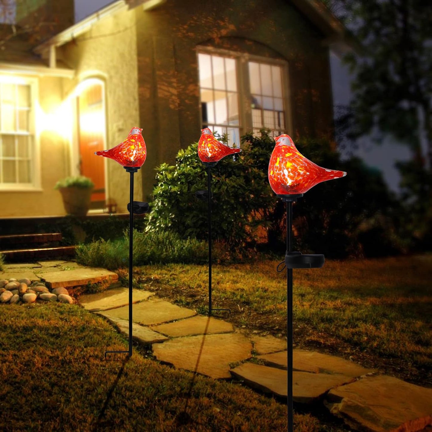 Outdoor Solar Garden Lights, Hand Blown Glass Blue Bird Yard Stake