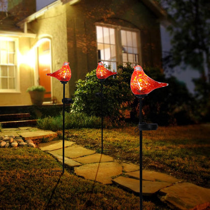 Outdoor Solar Garden Lights, Hand Blown Glass Blue Bird Yard Stake
