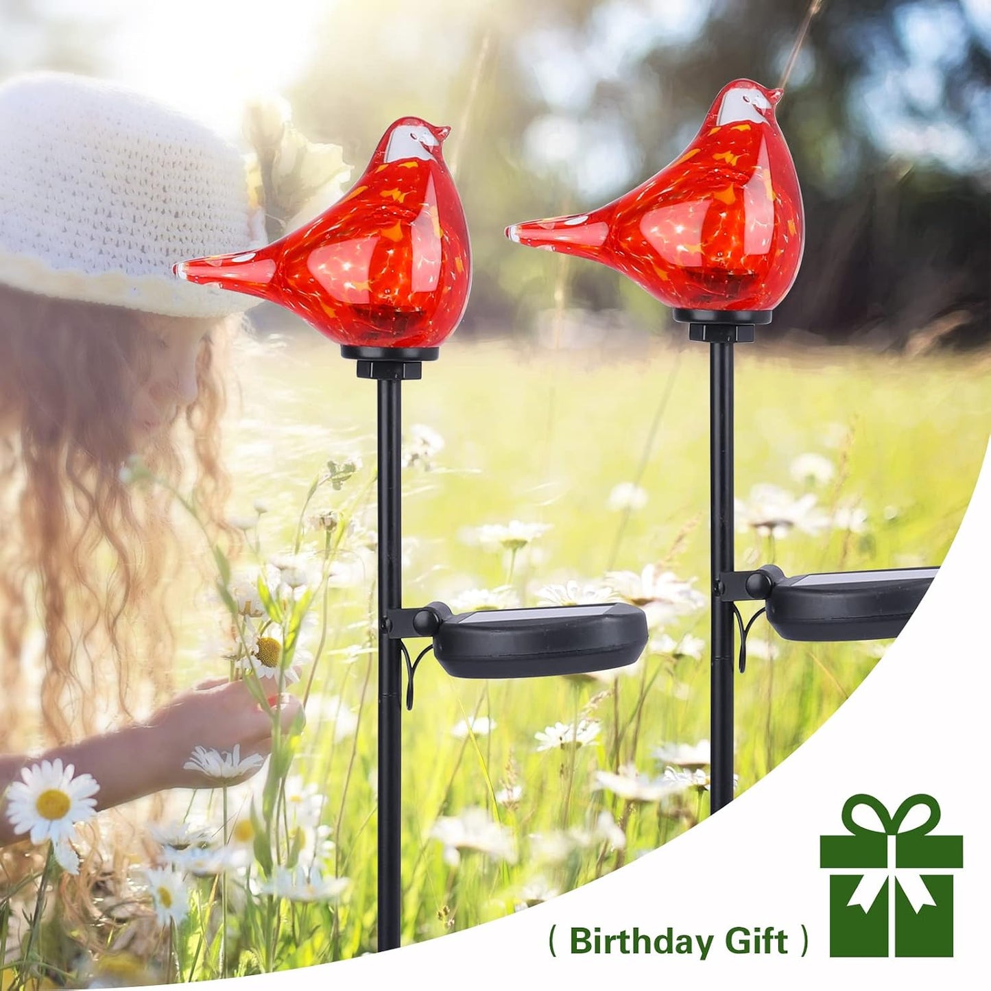 Outdoor Solar Garden Lights, Hand Blown Glass Blue Bird Yard Stake