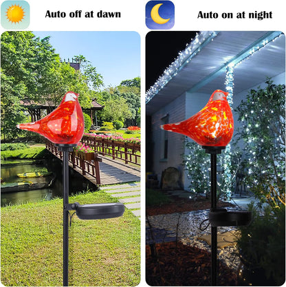 Outdoor Solar Garden Lights, Hand Blown Glass Blue Bird Yard Stake