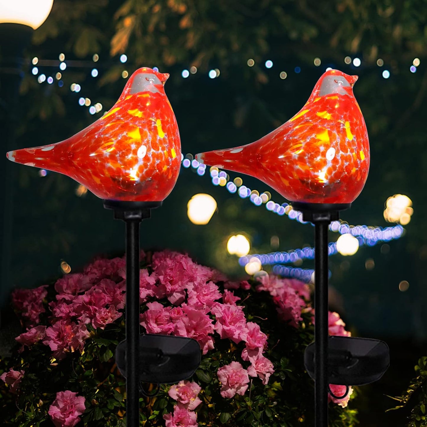 Outdoor Solar Garden Lights, Hand Blown Glass Blue Bird Yard Stake