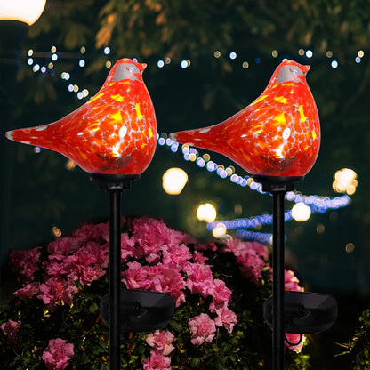 Outdoor Solar Garden Lights, Hand Blown Glass Blue Bird Yard Stake