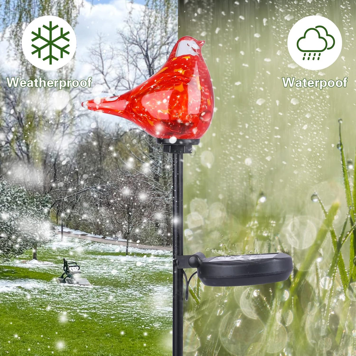 Outdoor Solar Garden Lights, Hand Blown Glass Blue Bird Yard Stake