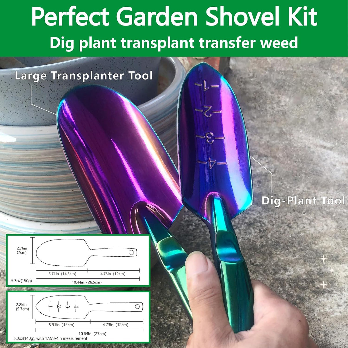 Garden Shovel - Gardening Hand Tool, Heavy Duty Garden Trowel, High Strength Alloy Steel for Planting Transplanting Transferring, Solid Metal Handle, Colorful