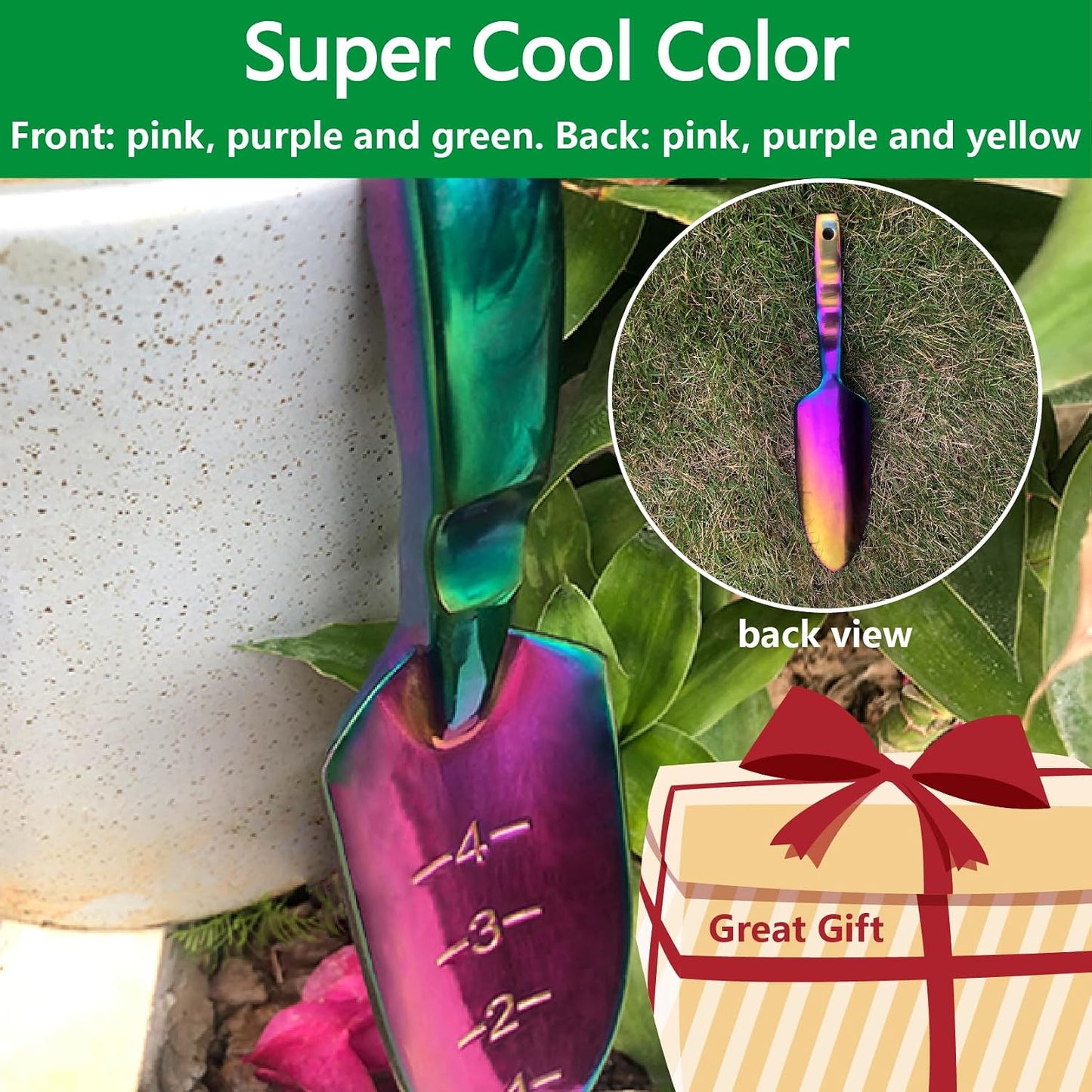 Garden Shovel - Gardening Hand Tool, Heavy Duty Garden Trowel, High Strength Alloy Steel for Planting Transplanting Transferring, Solid Metal Handle, Colorful