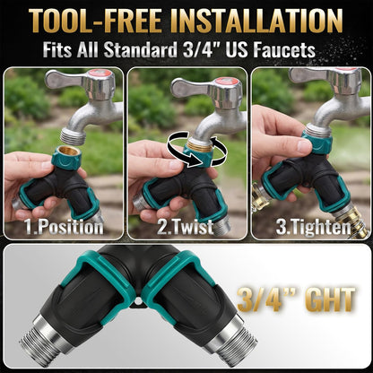 2pcs Garden Hose Splitter 2 Way Heavy Duty Connector, Faucet Y Splitter with Shut off Valve, Outdoor Water Spigot Bib Splitters Leak-proof Rust-resistant, Easy for Garden Landscaping 3/4 Inch
