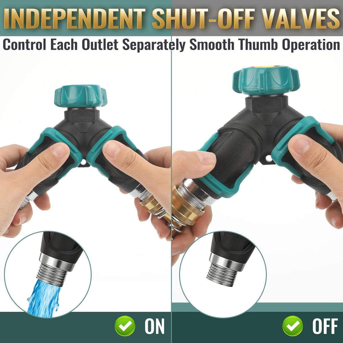 2pcs Garden Hose Splitter 2 Way Heavy Duty Connector, Faucet Y Splitter with Shut off Valve, Outdoor Water Spigot Bib Splitters Leak-proof Rust-resistant, Easy for Garden Landscaping 3/4 Inch