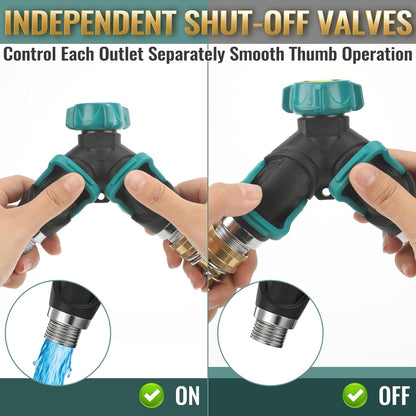 2pcs Garden Hose Splitter 2 Way Heavy Duty Connector, Faucet Y Splitter with Shut off Valve, Outdoor Water Spigot Bib Splitters Leak-proof Rust-resistant, Easy for Garden Landscaping 3/4 Inch
