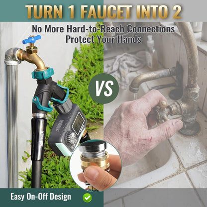 2pcs Garden Hose Splitter 2 Way Heavy Duty Connector, Faucet Y Splitter with Shut off Valve, Outdoor Water Spigot Bib Splitters Leak-proof Rust-resistant, Easy for Garden Landscaping 3/4 Inch