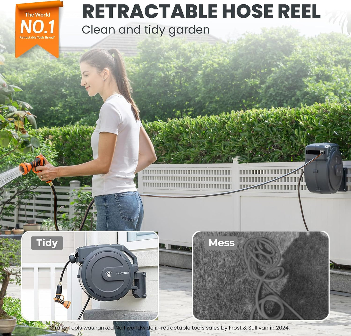 Retractable Garden Hose Reel 5/8 inch x 90 ft Auto Rewind