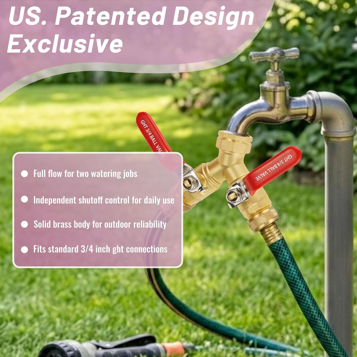 Hose Splitter 2 Way Heavy Duty, Brass Garden Hose Splitter