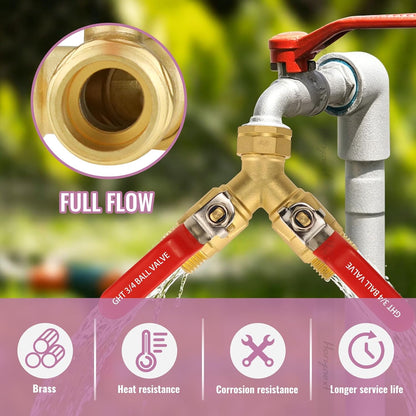 Hose Splitter 2 Way Heavy Duty, Brass Garden Hose Splitter