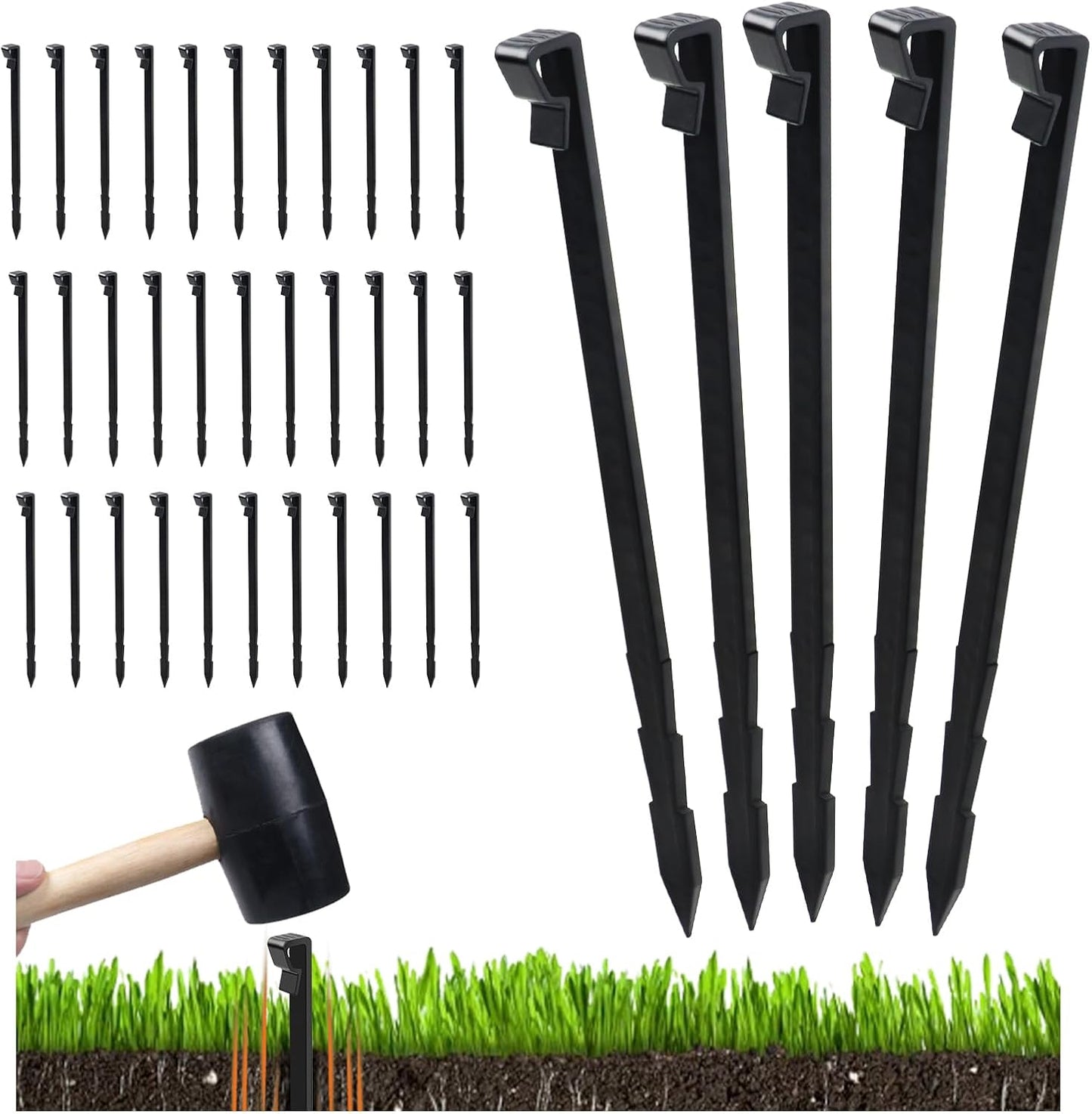 70 Pcs Landscape Edging Anchor Stakes, 8.5 in Heavy Duty Plastic Garden Stakes, Black Garden Anchoring Spikes for Yard, Edgings Garden Lawn, Fence Barrier (70)