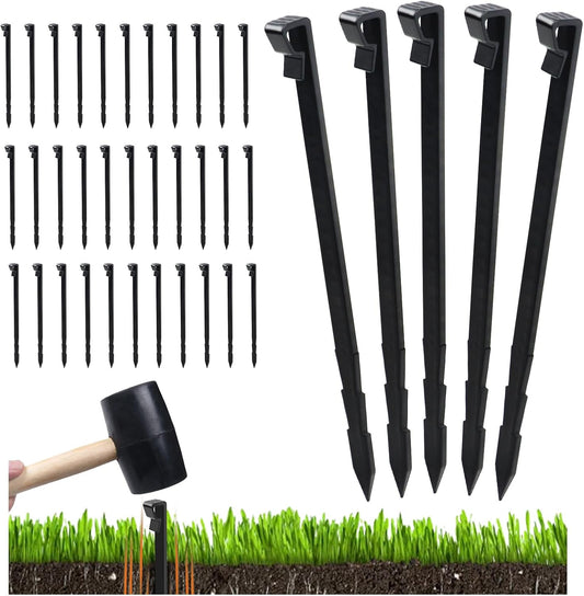 70 Pcs Landscape Edging Anchor Stakes, 8.5 in Heavy Duty Plastic Garden Stakes, Black Garden Anchoring Spikes for Yard, Edgings Garden Lawn, Fence Barrier (70)