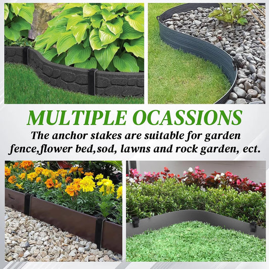 70 Pcs Landscape Edging Anchor Stakes, 8.5 in Heavy Duty Plastic Garden Stakes, Black Garden Anchoring Spikes for Yard, Edgings Garden Lawn, Fence Barrier (70)