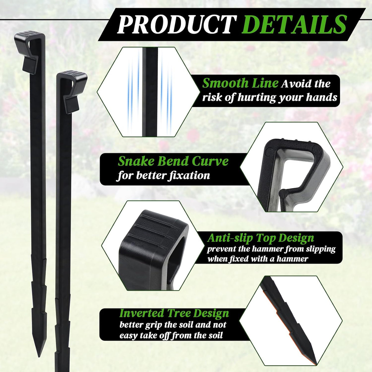 70 Pcs Landscape Edging Anchor Stakes, 8.5 in Heavy Duty Plastic Garden Stakes, Black Garden Anchoring Spikes for Yard, Edgings Garden Lawn, Fence Barrier (70)