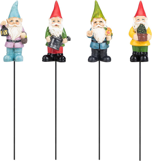 Miniature Garden Gnome Stakes Set, Resin Fairy Yard Outdoor Decor