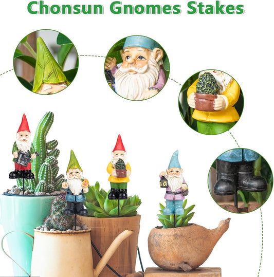 Miniature Garden Gnome Stakes Set, Resin Fairy Yard Outdoor Decor