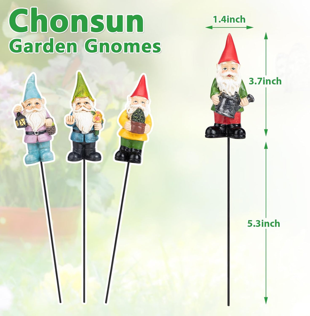 Miniature Garden Gnome Stakes Set, Resin Fairy Yard Outdoor Decor