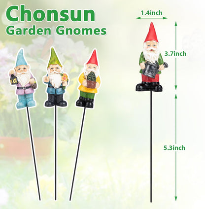 Miniature Garden Gnome Stakes Set, Resin Fairy Yard Outdoor Decor