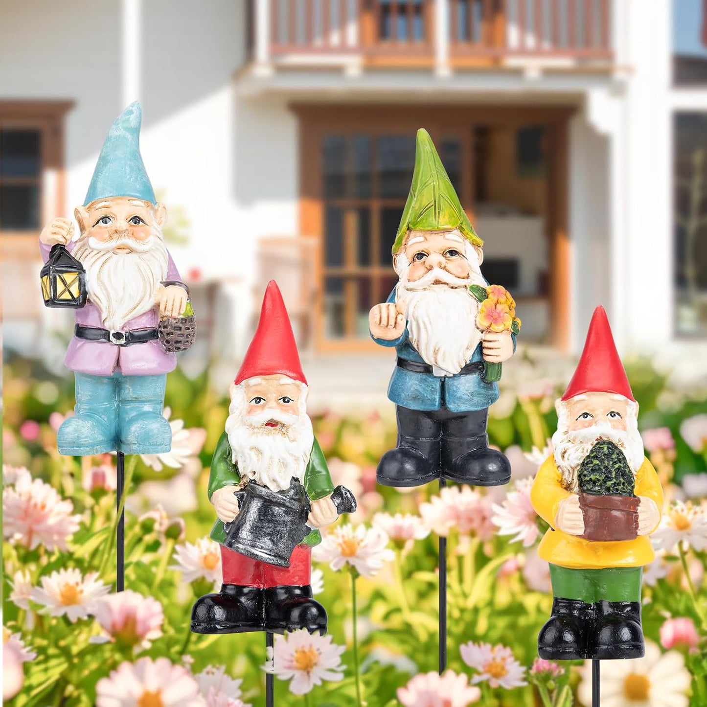 Miniature Garden Gnome Stakes Set, Resin Fairy Yard Outdoor Decor