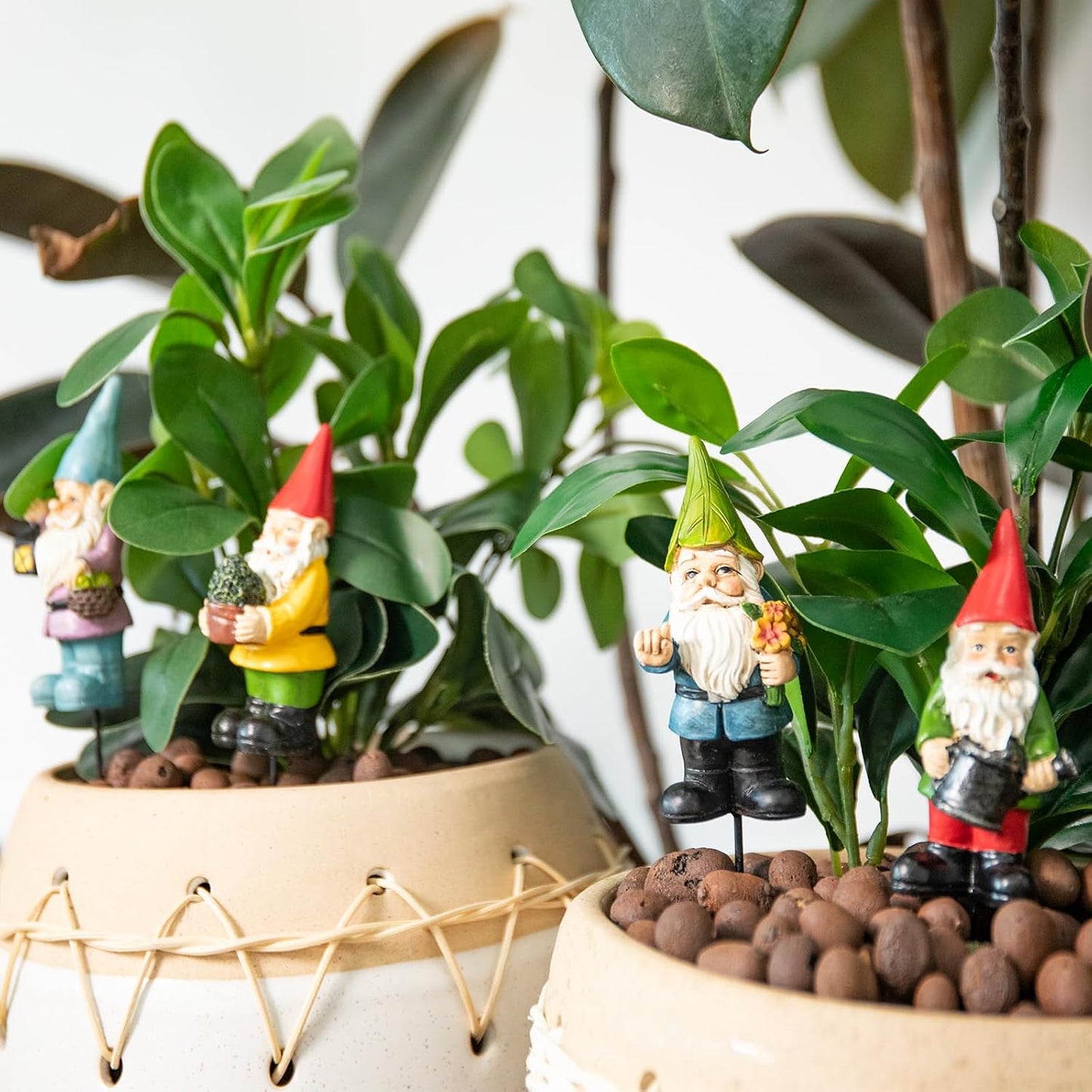 Miniature Garden Gnome Stakes Set, Resin Fairy Yard Outdoor Decor