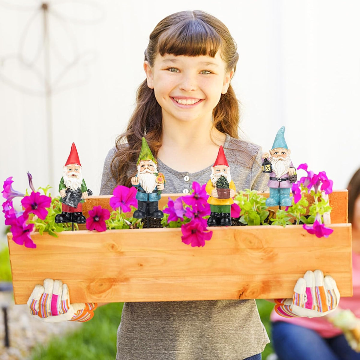 Miniature Garden Gnome Stakes Set, Resin Fairy Yard Outdoor Decor
