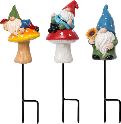 Miniature Garden Gnome Stakes Set, Resin Fairy Yard Outdoor Decor