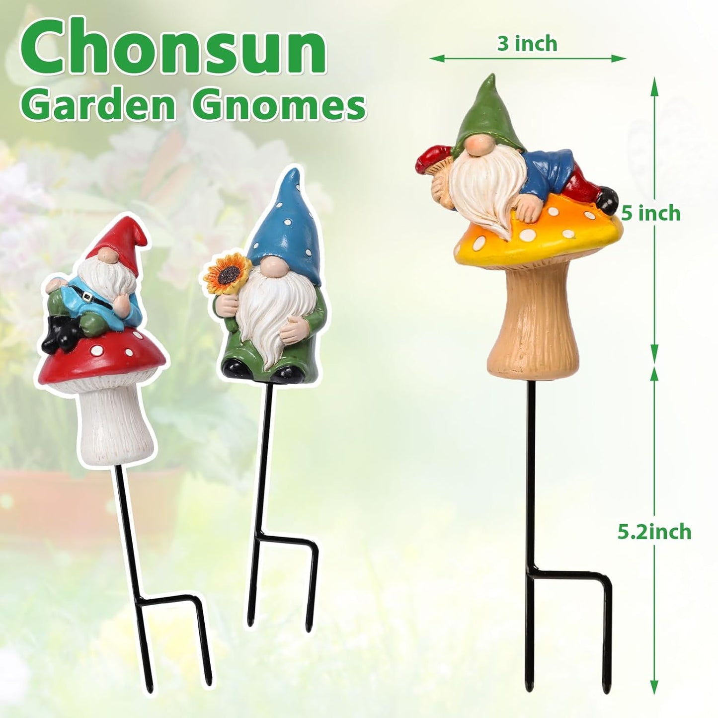 Miniature Garden Gnome Stakes Set, Resin Fairy Yard Outdoor Decor