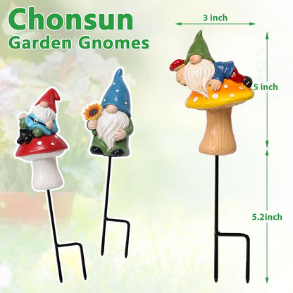 Miniature Garden Gnome Stakes Set, Resin Fairy Yard Outdoor Decor